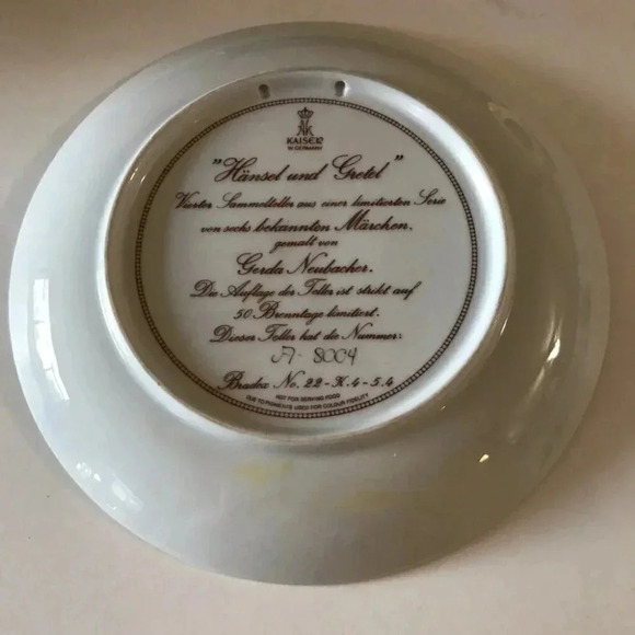 Kaiser HANSEL AND GRETEL Collectors Plate Classic Fairy Tales by Gerda Neubacher - Picture 6 of 9